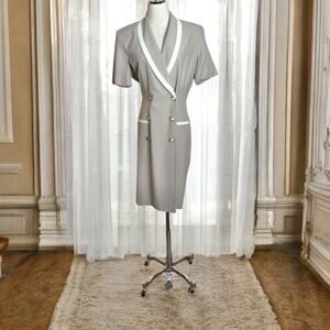 Danny & Nicole Wrap Dress Beige Ivory Double Breasted Vintage Career